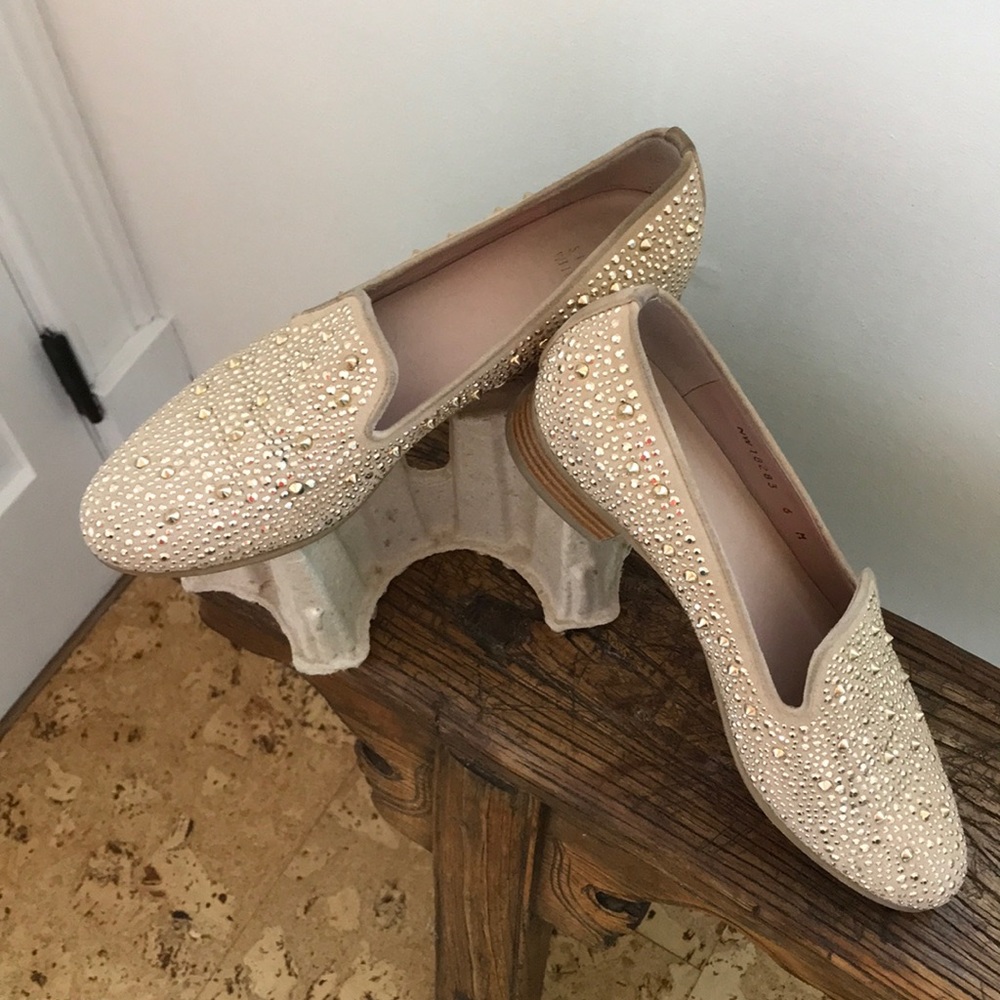 Stuart Weitzman Tan Gold Studded Slipper Loafer 6